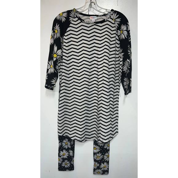 NWOT Rare Lularoe Chevron & Daisy Set Randy Top L & OS leggings - Picture 2 of 10